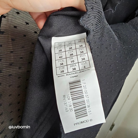 Promod Sz 6 Women's Black Ruffle Detail Elastic Waistband Dress Polka Dot French - Picture 5 of 5